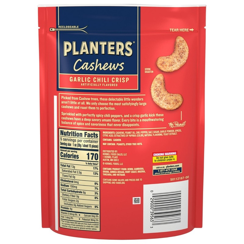 PLANTERS Garlic Chili Crisp Flavored Cashews, 5 oz Resealable Bag gallery