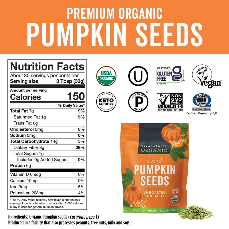 Viva Naturals Organic Pumpkin Seeds, Shelled, Unsalted, 2 lb gallery