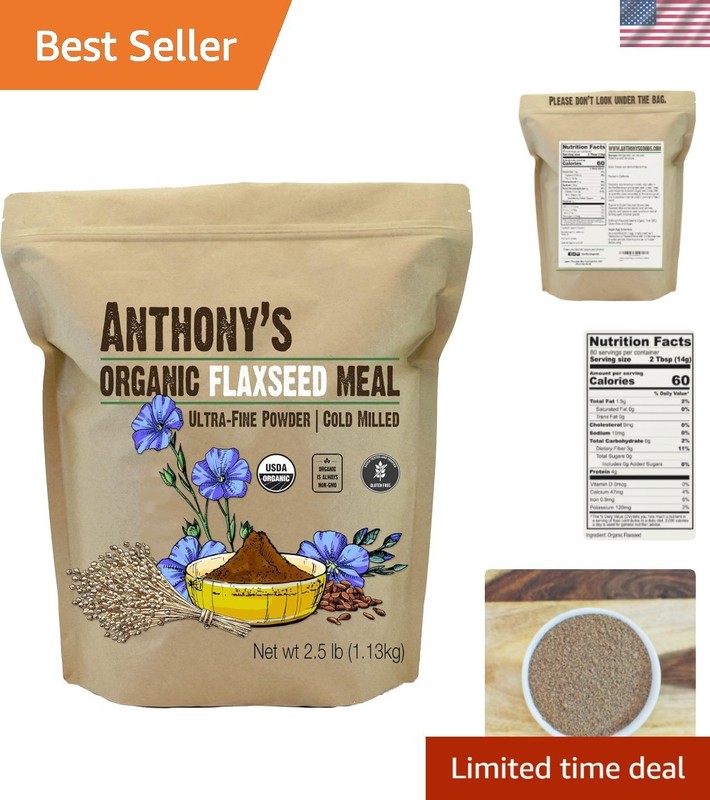 Plant-Based Organic Flaxseed Meal, 2.5lb Ultra Fine Powder for Smoothies