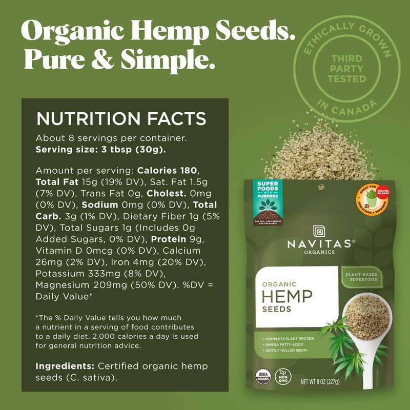 Navitas Organics Hemp Seeds – For Smoothies, Salads, Dips, Baked Goods & More – gallery