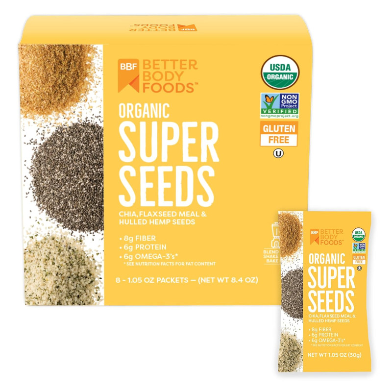 Betterbody Foods Superfood Organic Super Seeds – Chia Flax & Hemp Seeds, Blend o