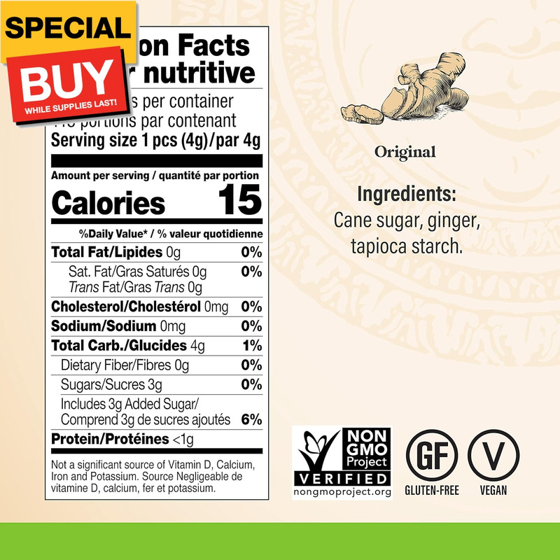 ORIGINAL Ginger Chews (1-Pound 1 LB BAG) Premium Natural Chewy Ginger Candy — 16 gallery