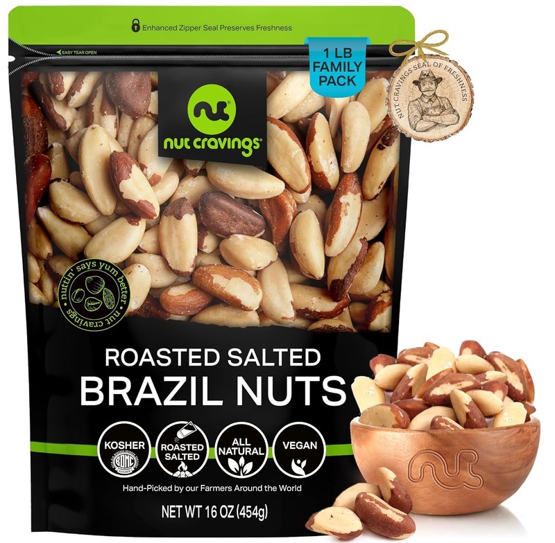 NUT CRAVINGS – Brazil Nuts Roasted & Salted – No Shell, Whole (16oz – 1 LB) Pack