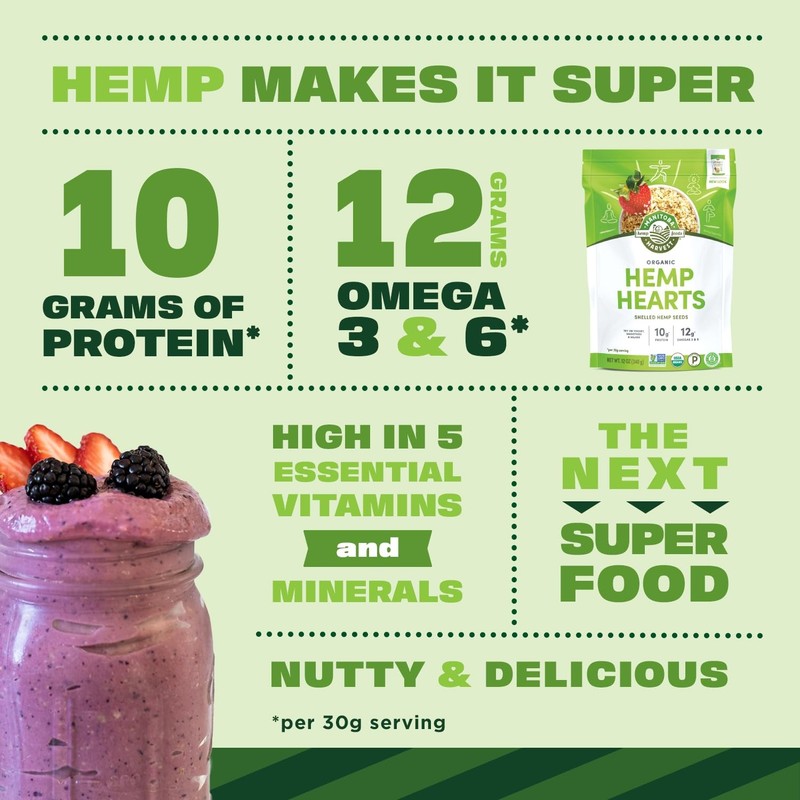 Organic Hemp Hearts, 12oz, 10g Plant Based Protein and 12g Omega 3 & 6 per Sr... gallery