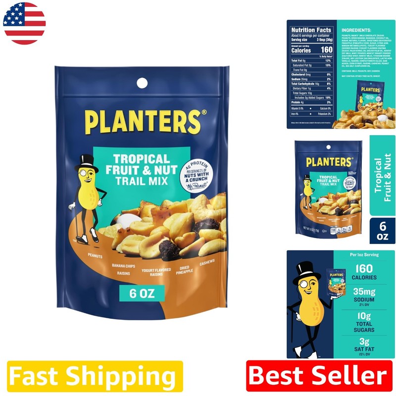 Gourmet Tropical Fruit & Nut Snack Mix 12 Bags 6oz Resealable Kosher USA Nuts