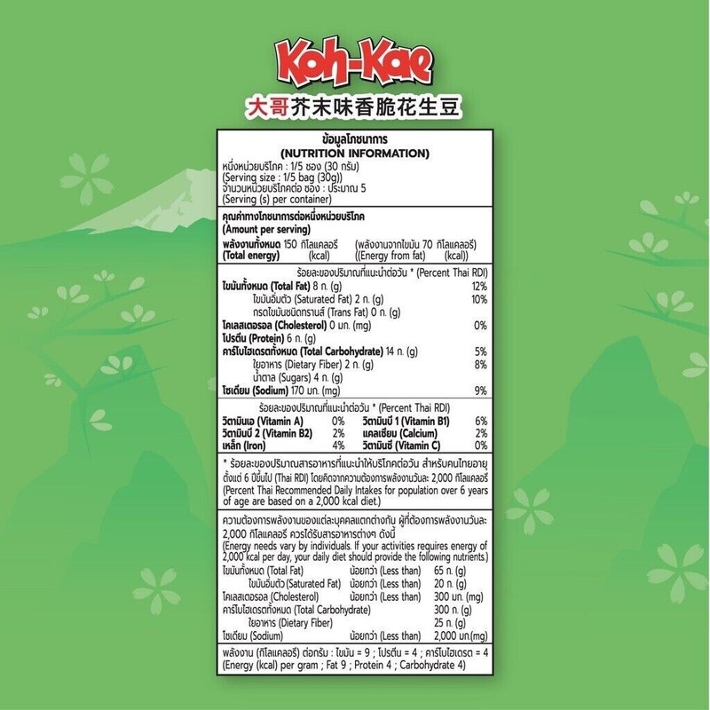6 x Koh Kae Peanuts Nori Wasabi Flavor Coated Picnic Party Camp Thai Snack 160 g gallery