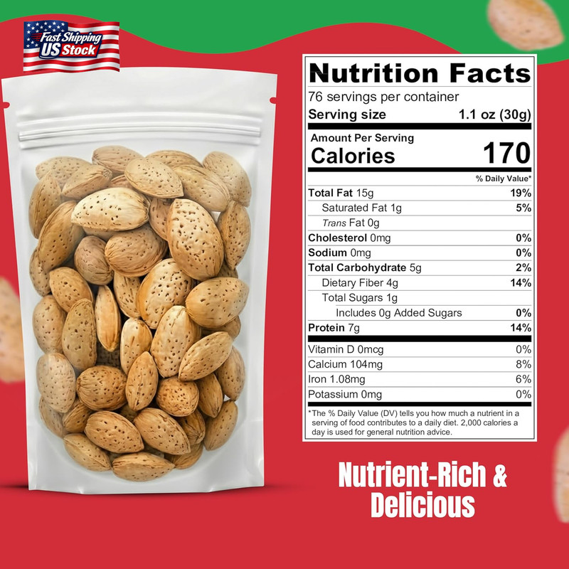 Jumbo California Almonds in Shell – 5 Lbs (80Oz) Premium Quality Kosher Raw Almo gallery