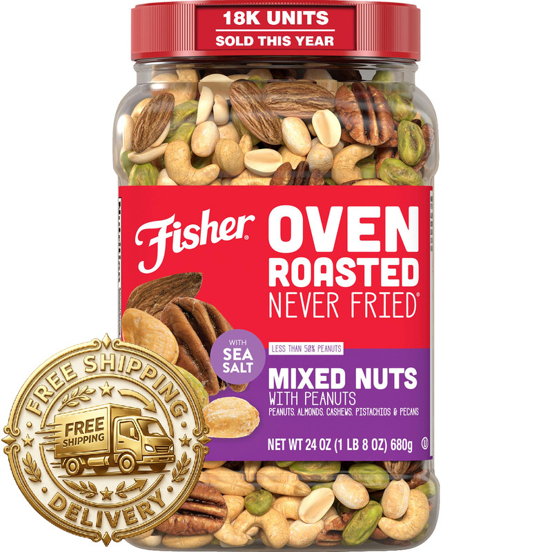 Chef'S Naturals Fisher Oven Roasted Never Fried Mixed Nuts Peanuts 24 Ounces