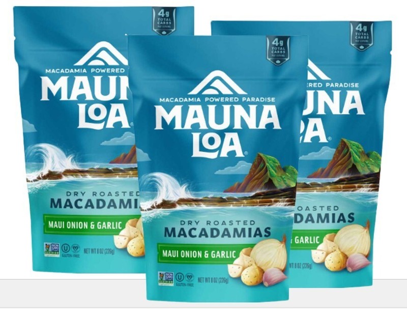 3 Bags 8oz Mauna Loa MAUI ONION GARLIC Dry Roasted Macacadamia Nuts Hawaiian