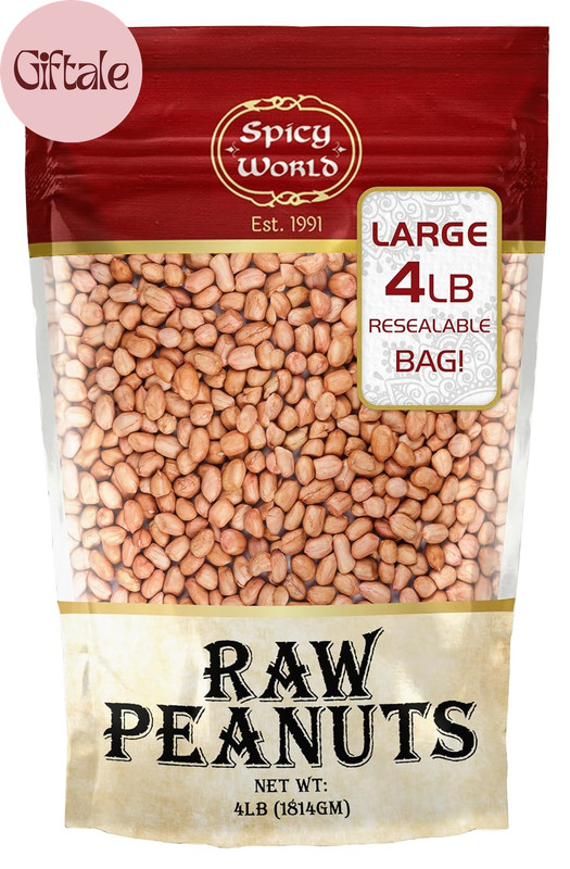 Peanuts Raw Whole with Skin 4 LB Jumbo Bag (64Oz) | Uncooked, Unsalted, All Natu