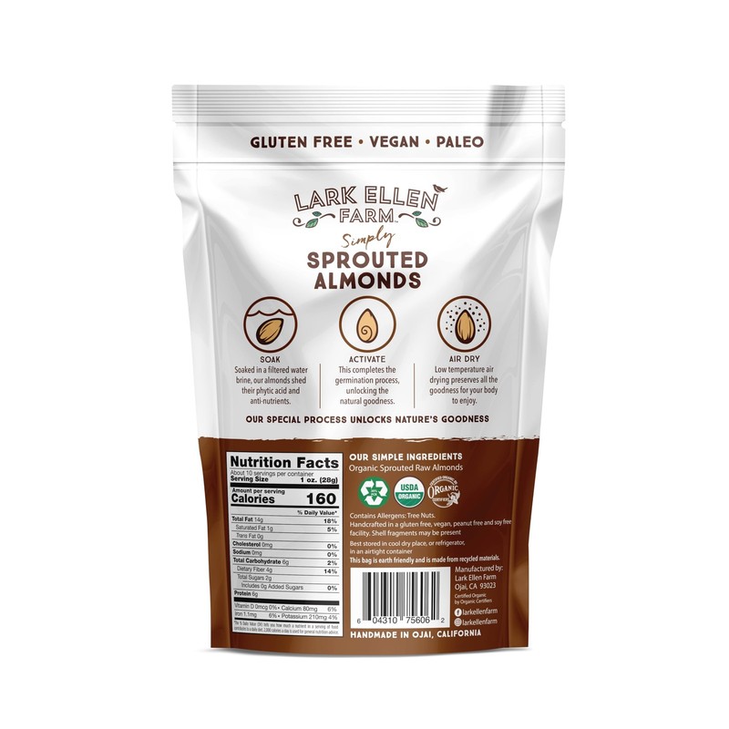 Lark Ellen Farm Raw Almonds, Sprouted Unsalted, Steam Pasteurized, Certified ... gallery
