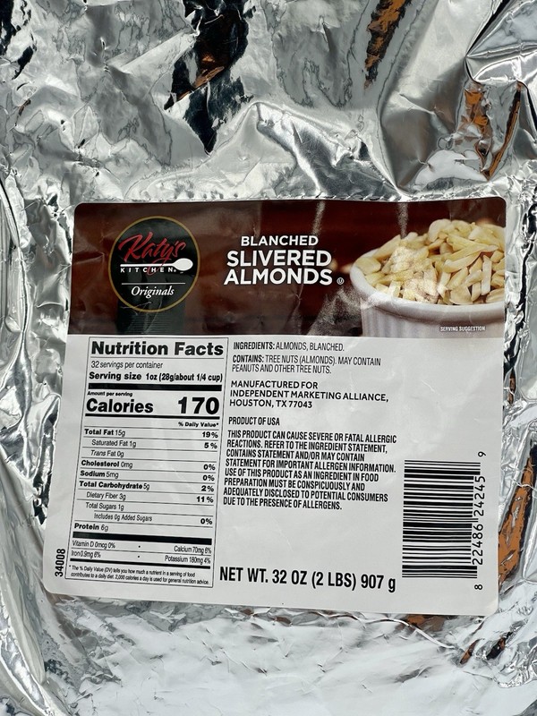 Lot of 2 Katy s Kitchen Blanched Slivered Almonds 32 OZ Best By 01/12/2027 gallery