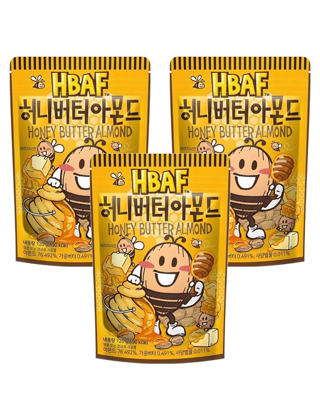 HBAF Honey Butter Almond 120g x 3Packs Honey Butter Flavored Korean Snack Almond