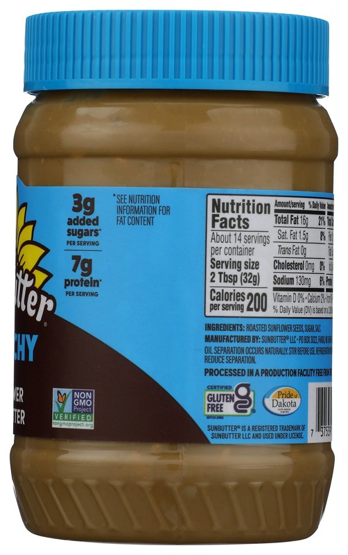 Sunbutter Natural Crunchy Sunflower Butter 16 Oz Jar 6 Pack gallery