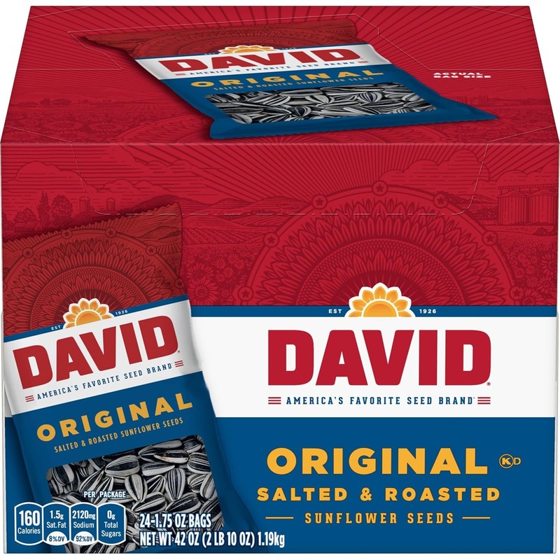 DAVID Roasted and Salted Sunflower Seeds, Original Flavor, 1.75oz. 42.0 oz