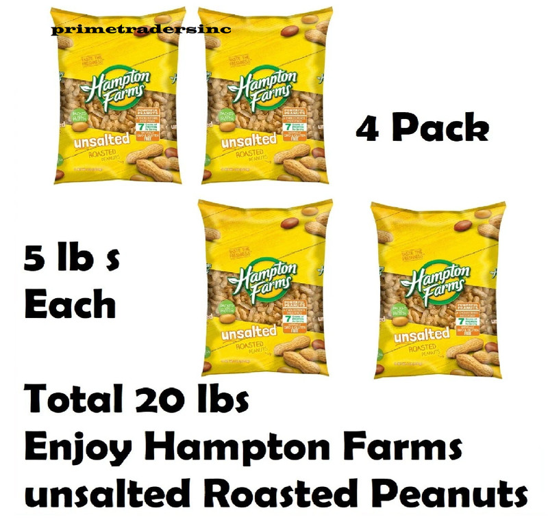 4 PACK Hampton Farms Unsalted In-Shell Peanuts 20 lbs. TOTAL - FREE SHIPPING