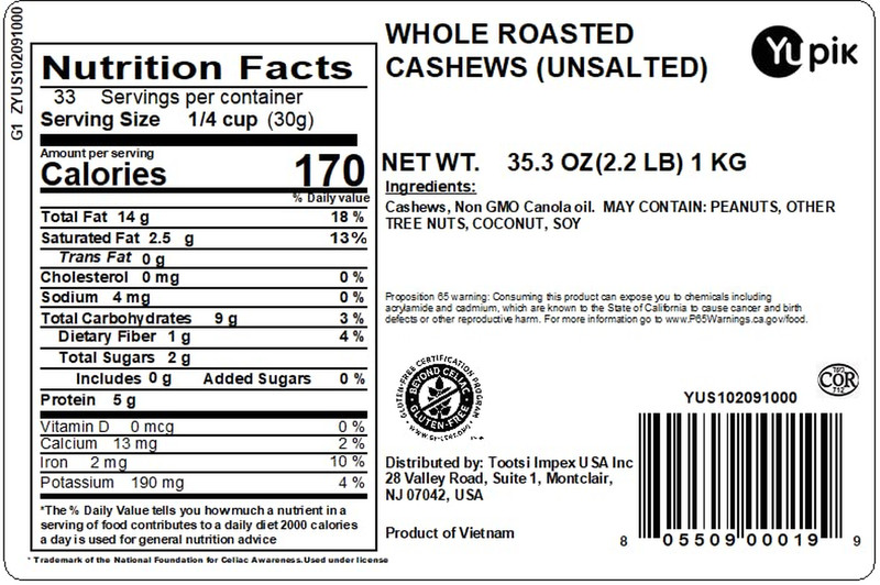 Roasted Unsalted Whole Cashews, 2.2 Lb (35.2 Oz), Gluten-Free, Kosher, Vegan, Cr gallery