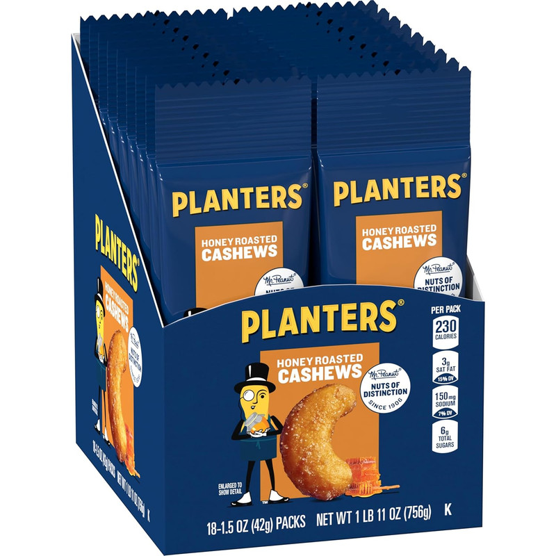 Planters Honey Roasted & Salted Cashews, 1.5 Ounce (Pack of 18) gallery