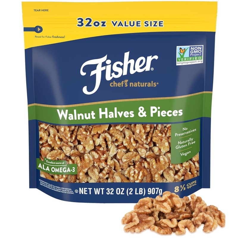 Walnut Halves & Pieces 2 lb, 100% California Unsalted Walnuts for Baking & Co…