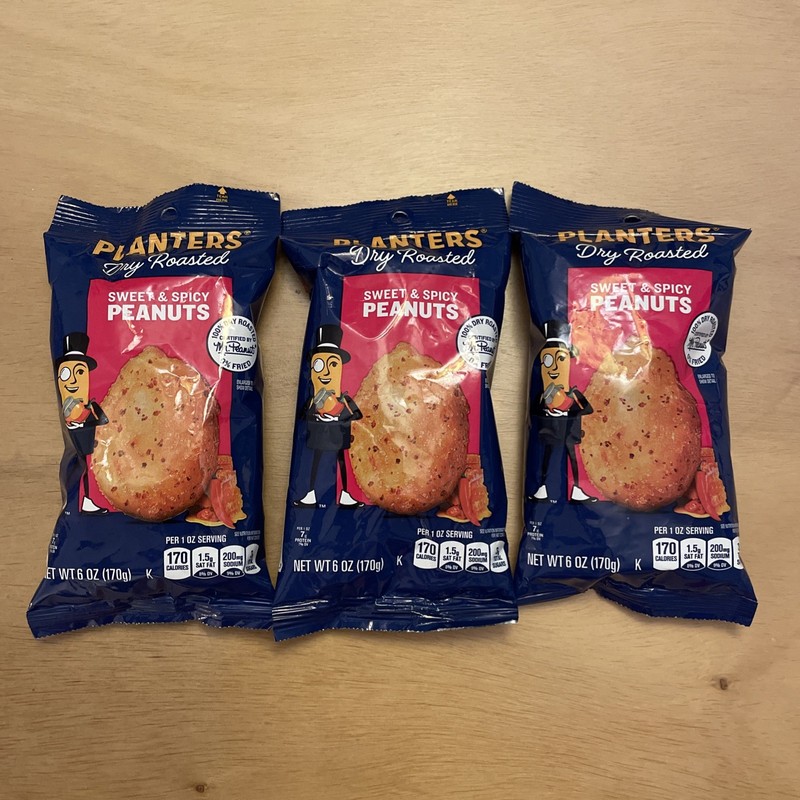 New Bundle Of 3 Planters Sweet & Spicy Dry Roasted Peanuts 6oz Each Camp School