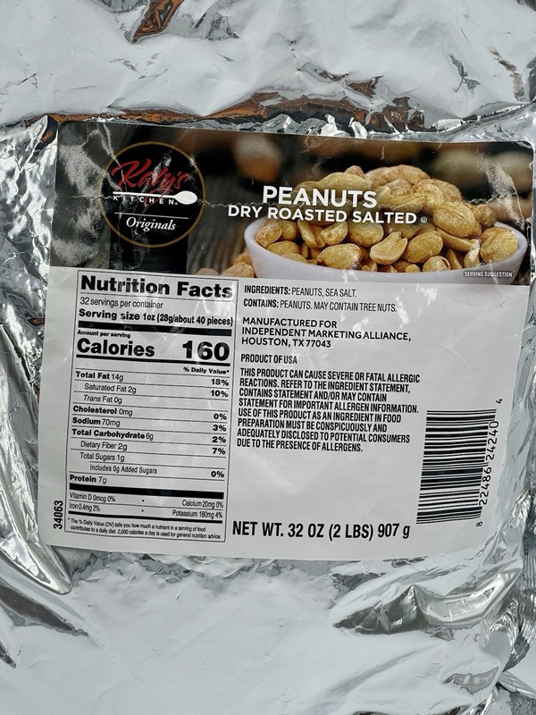 Lot of 2 Katy’s Kitchen Dry Roasted Salted Peanuts 4LB Best By 01/2027 gallery