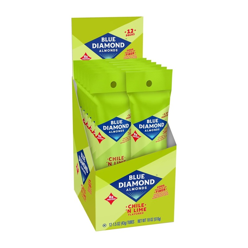 Blue Diamond Almonds Chile N Lime Snack Nuts, Single Serve 1.5 Oz, 12 Pack