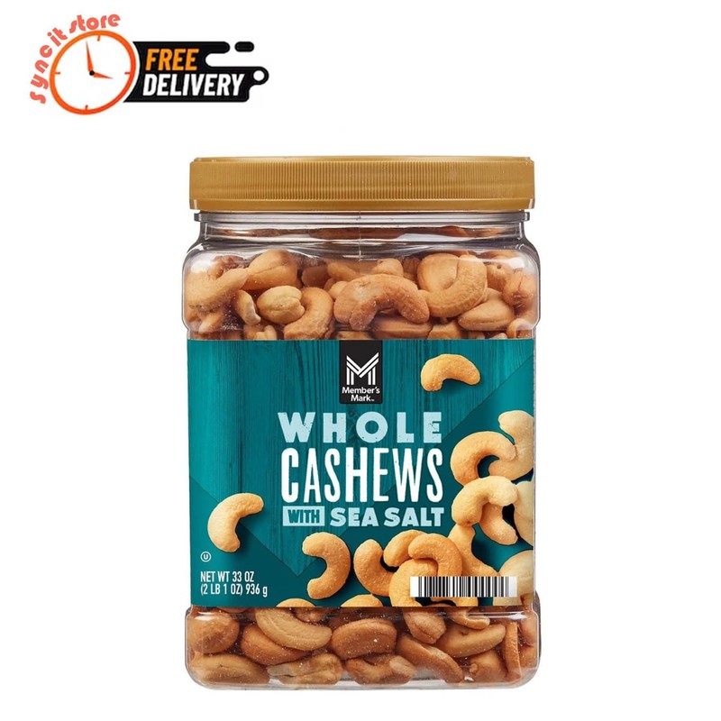 Member’s Mark Roasted Whole Cashews with Sea Salt, 33 oz. Jar Kosher Non-GMO NEW