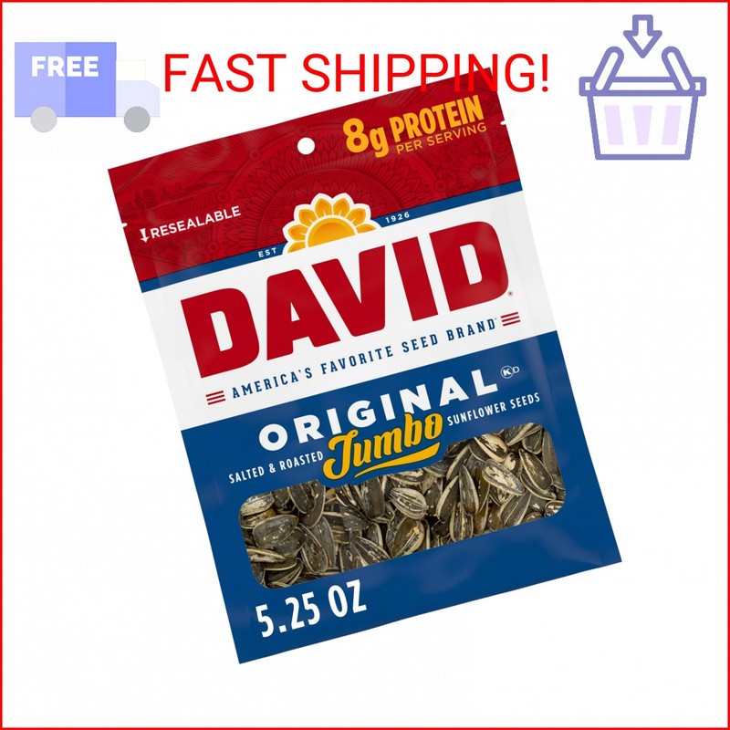 DAVID SEEDS Roasted and Salted Original Jumbo Sunflower Seeds, Keto Friendly, 5.