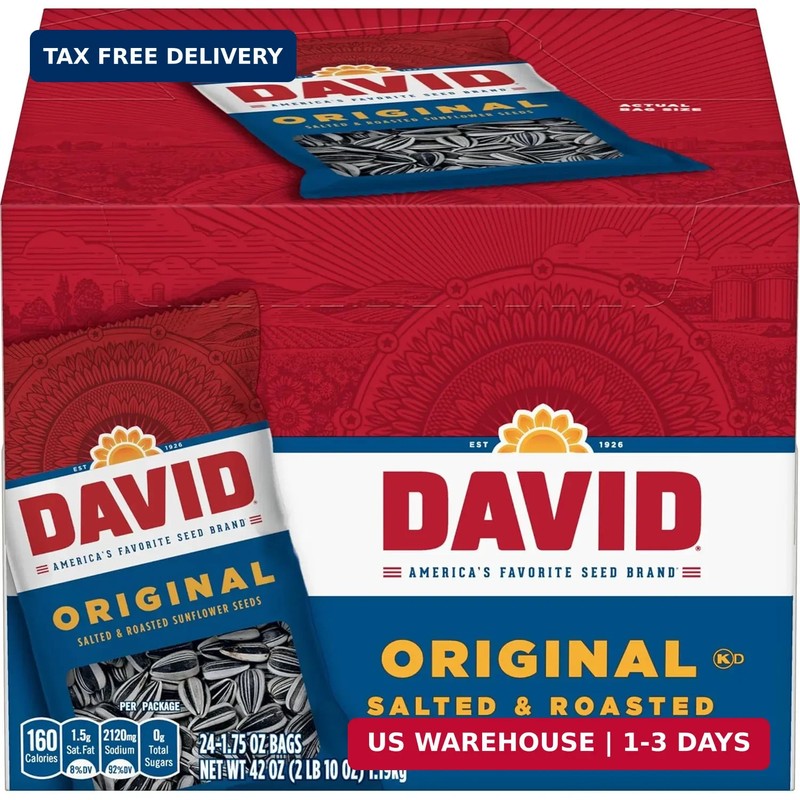 DAVID Sunflower Seeds, Original Flavor, Father's Day Baseball Snack for Dad, 1.7