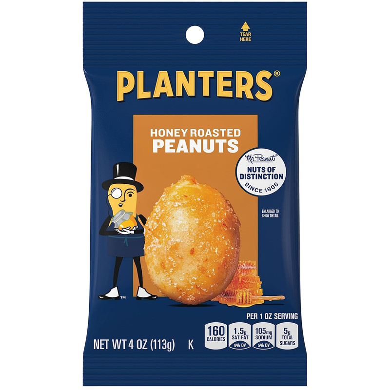 Planters Honey Roasted Peanuts, Sweet & Crunchy, 4 oz Bag, 12 Pack
