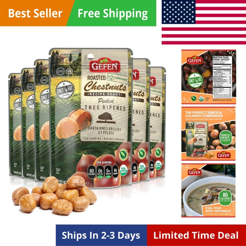 Organic Whole Peeled and Roasted Chestnuts, 3oz 6 Pack | Chestnuts Peeled and…