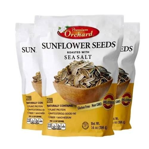 3 PACK PREMIUM ORCHARD SUNFLOWER SEEDS ROASTED WITH SEA SALT (14 OZ EACH)