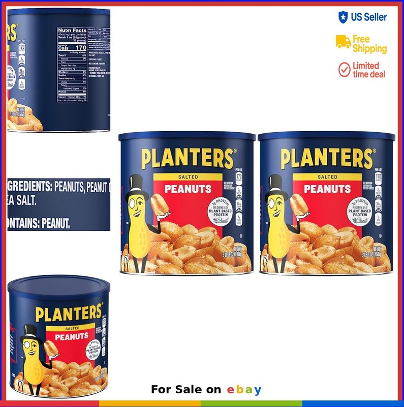 Salted Peanuts 56 oz Canister Pack of 2 Roasted Snack Kosher Protein