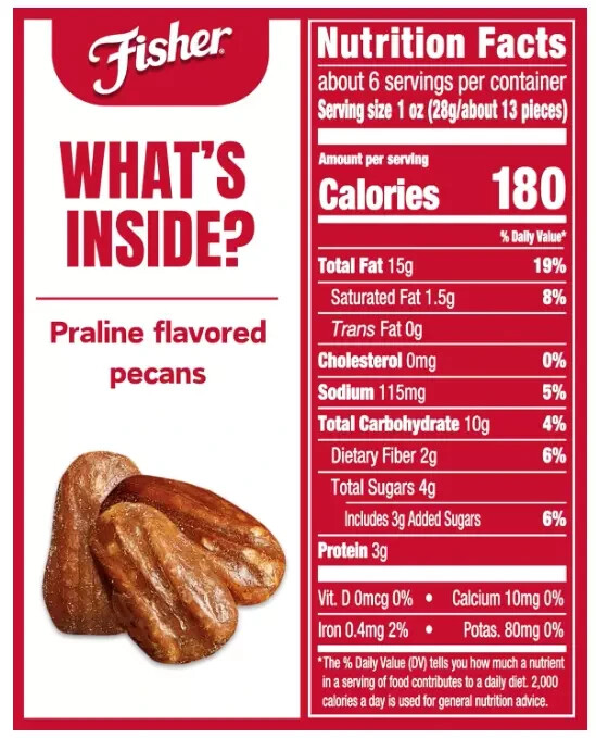 Fisher Snack Praline Pecans, 5.5 oz Resealable Pouch gallery