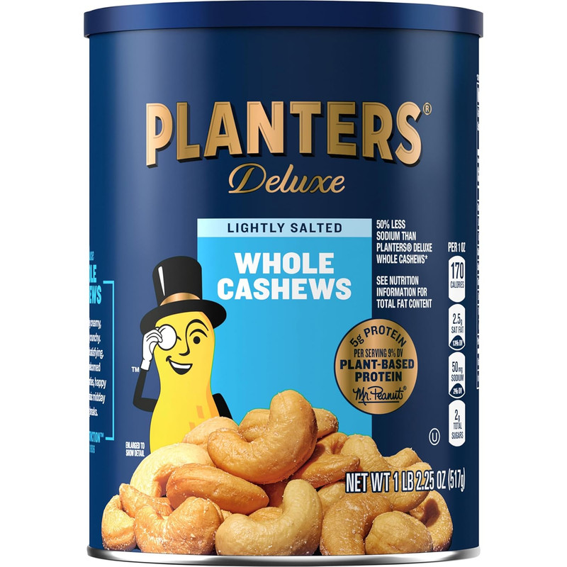 Deluxe Lightly Salted Cashews, Party Snacks, Plant-Based Protein, Quick Snack fo