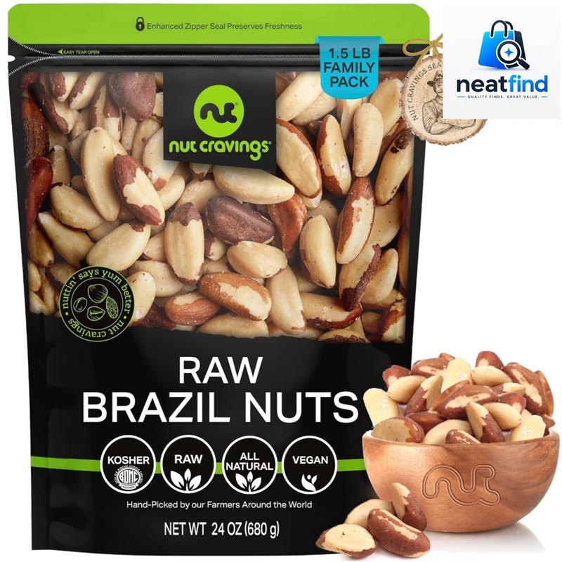 Raw Brazil Nuts, Unsalted, No Shell, Whole, 24oz - 1.5 LB Packed Fresh in Res...
