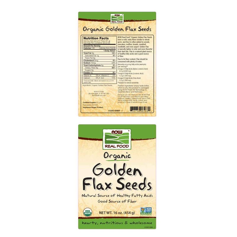 2 x NOW Golden Flax Seeds Organic 16 oz Natural Foods gallery