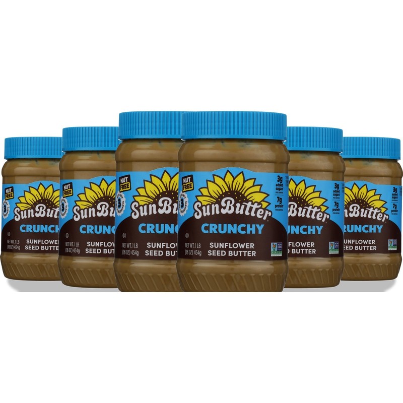 Sunbutter Natural Crunchy Sunflower Butter 16 Oz Jar 6 Pack
