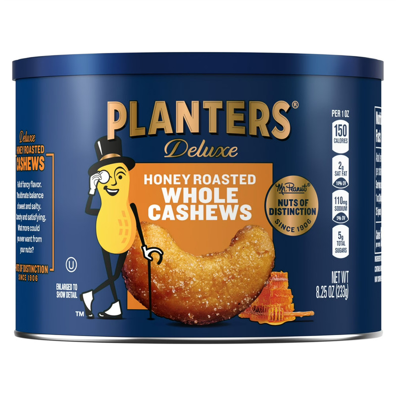PLANTERS Deluxe Honey Roasted Whole Cashews 8.25 oz – Sweet & Salty Snack
