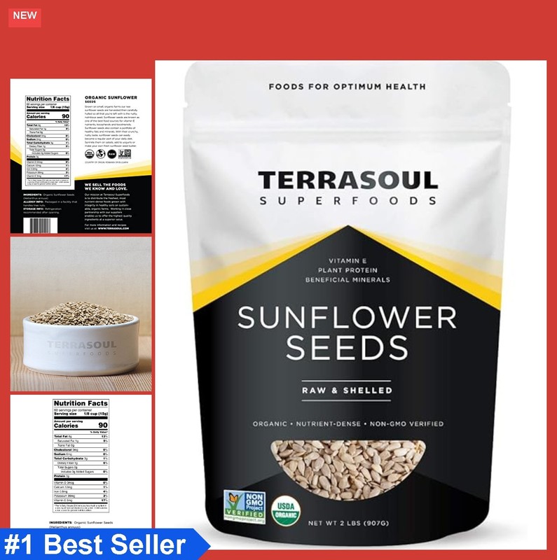 Organic Hulled Sunflower Seeds 2 Pound Unsalted Raw Gluten Free Non GMO Vegan