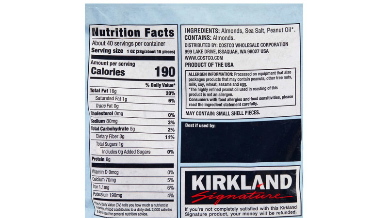 Kirkland Signature Roasted Almonds With Sea Salt, 2.5 lbs gallery