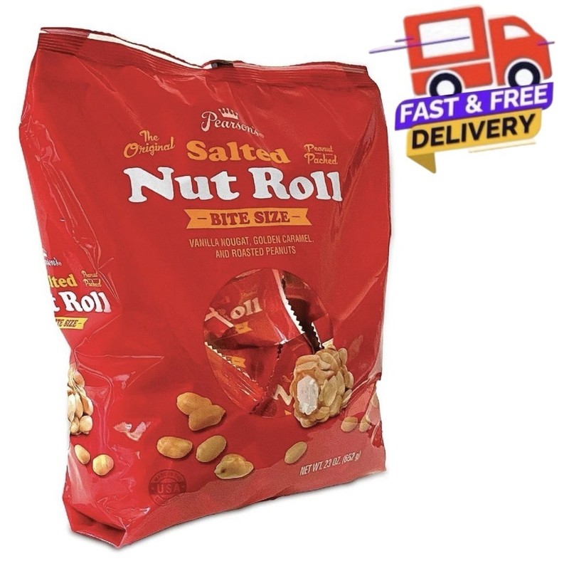 Pearsons Bite-size Salted Nut Roll Candy Bars| Loaded with Crunchy Roasted Pean
