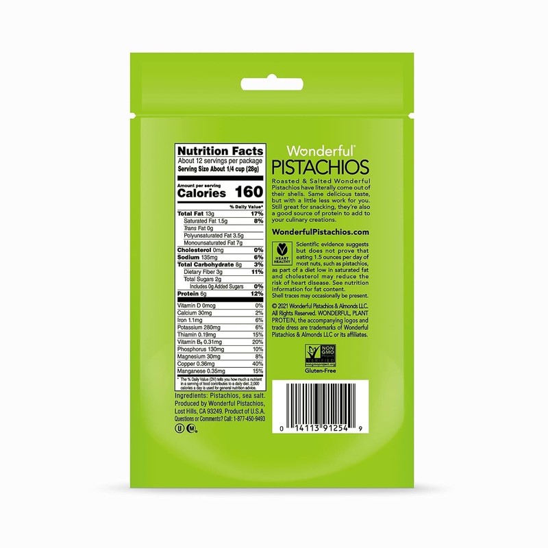 Wonderful Pistachios No Shells, Roasted & Salted Nuts, 12 Ounce Resealable Bag gallery
