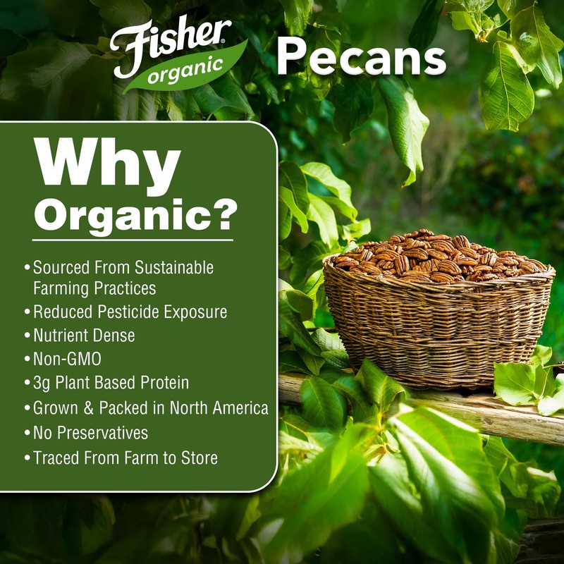 Fisher Organic Pecans Halves 16 oz, USDA Certified Organic, Unsalted Raw Peca... gallery