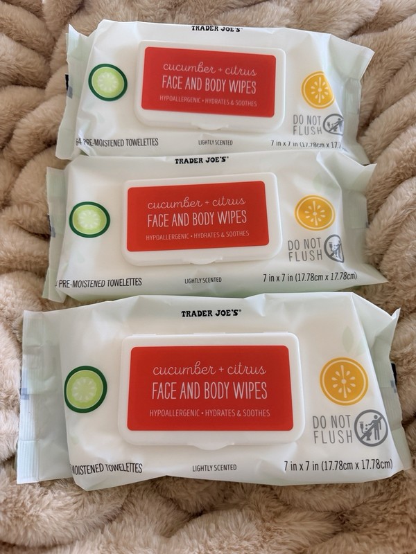 3 Packs Trader Joe’s Cucumber + Citrus Face And Body Wipes 64 towelettes 7×7