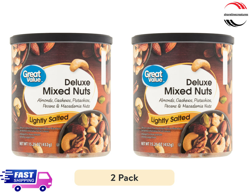 Great Value Lightly Salted, Deluxe Mixed Nuts, 15.25 oz 2 PACK - Free Shipping