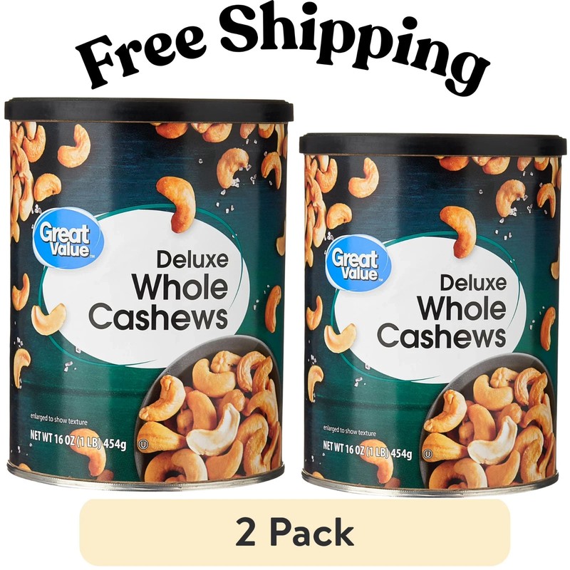 2 Pack Great Value Deluxe Whole Cashews, Salted 16 oz Free Shipping
