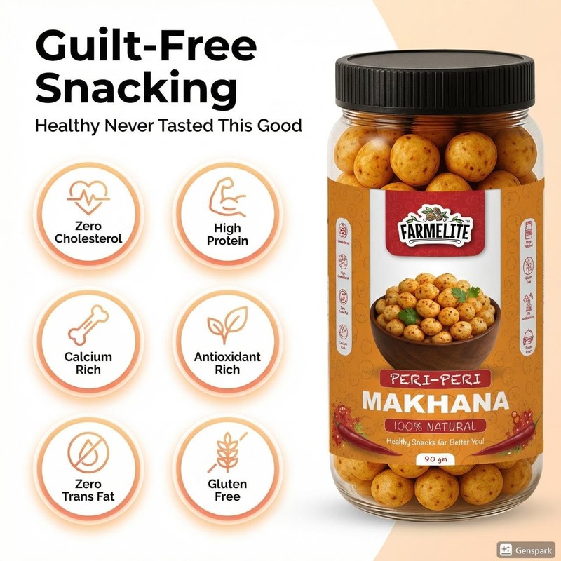 FARMELITE Peri Peri Makhana Pack of 2 | Roasted Fox Nuts Snack 180g gallery