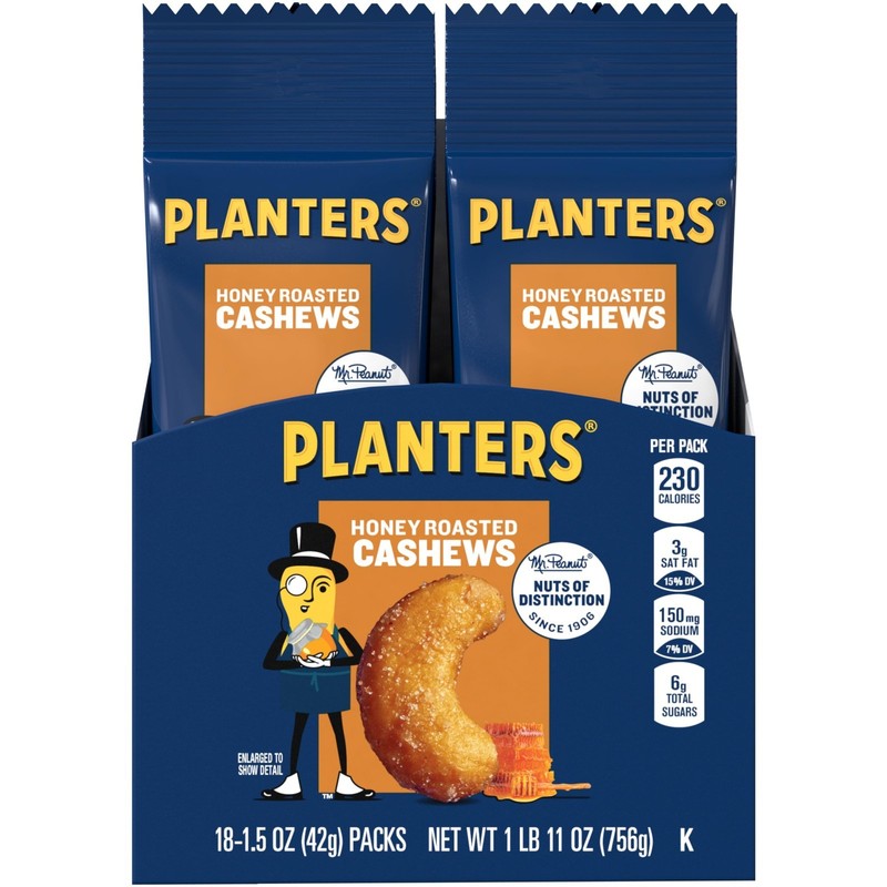 Honey Roasted Salted Cashews Snack, 1.5 oz Bags, Bulk Pack of 18, Nutritious Tre gallery