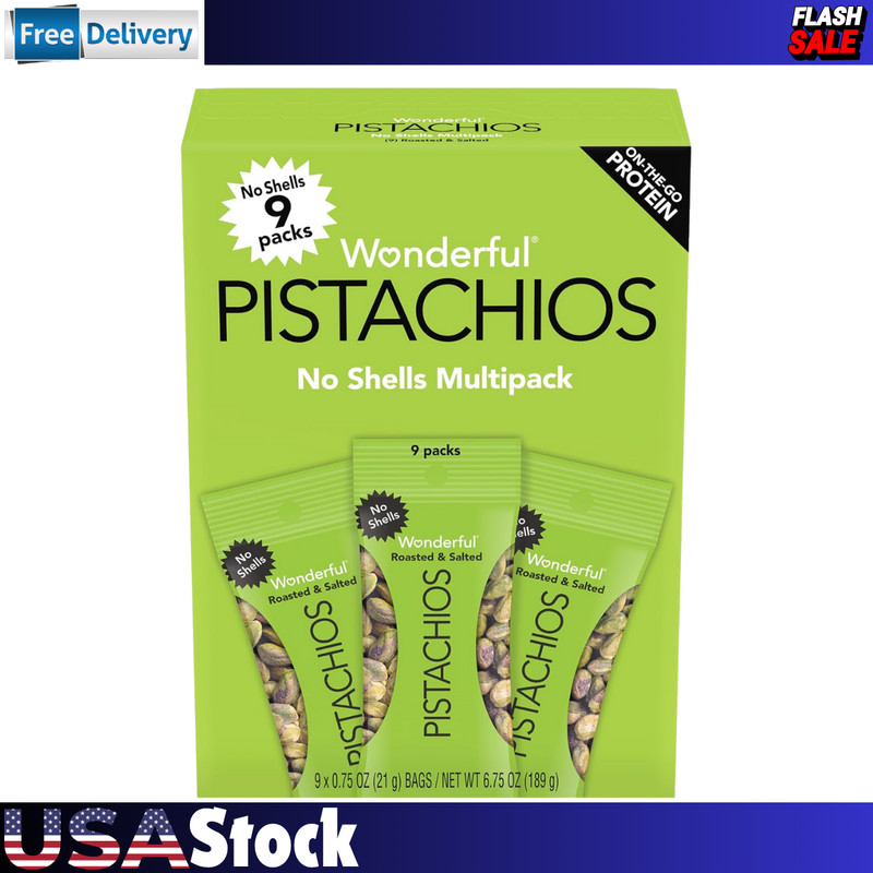 Wonderful Pistachios No Shells Roasted & Salted Nuts – 75 Ounce Bags Pack of 9